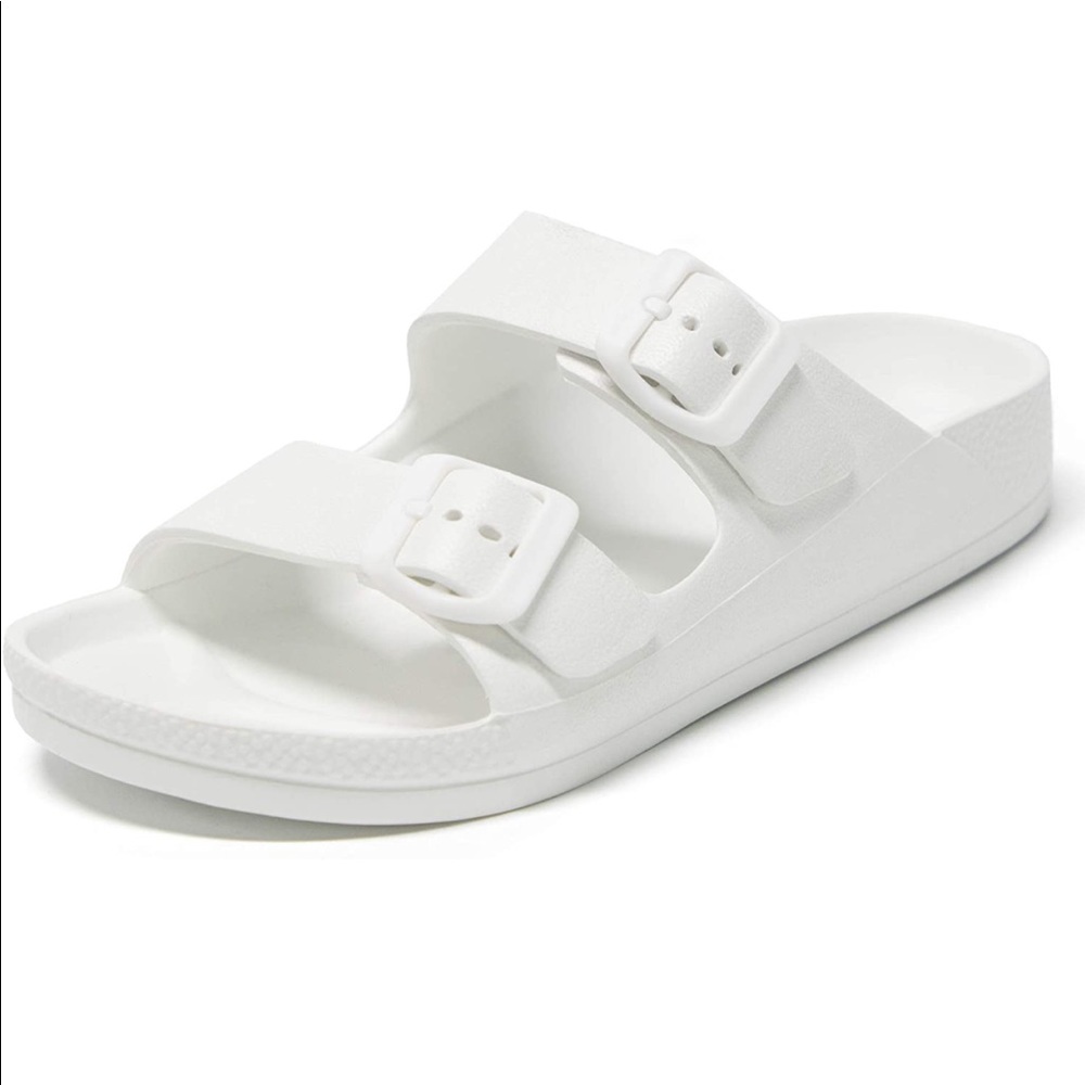 Birkenstock’s inspired white slip ons